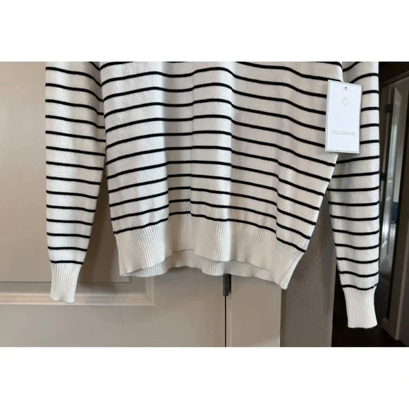 Calligraphie NWT White with Black Stripes Sweater with French Wiener Dog Size M - Picture 6 of 8